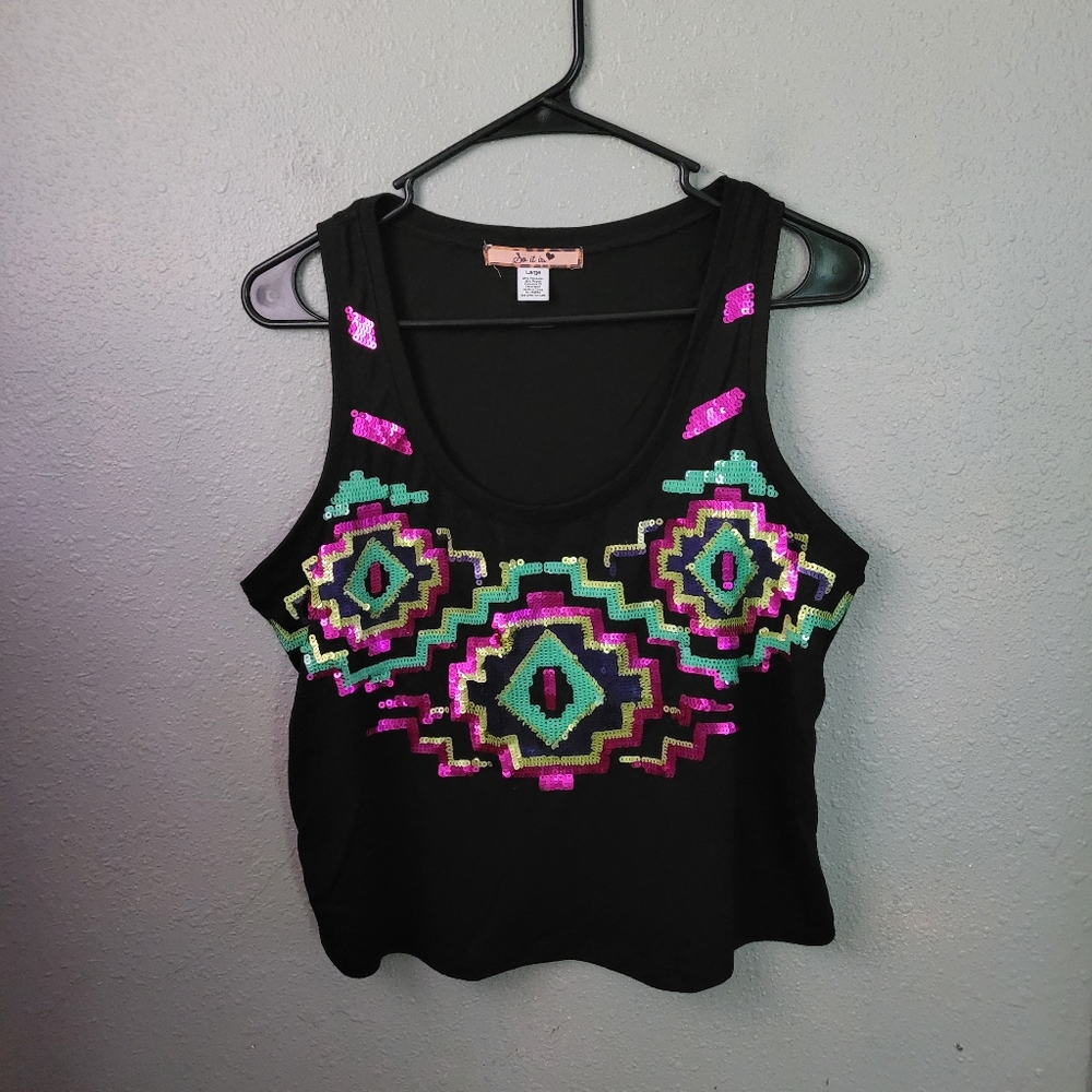 So It Is Sequin Embellished Tank Top Women's Size Large